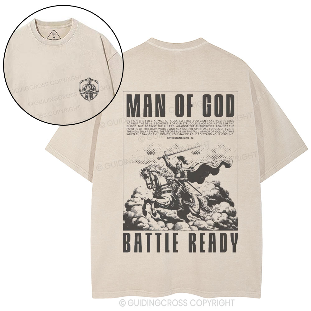 Man Of God Battle Ready Christian Washed T-Shirt