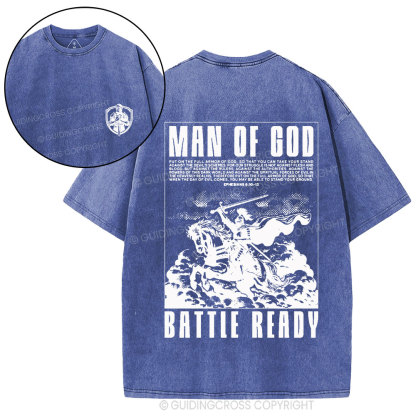 Man Of God Battle Ready Christian Washed T-Shirt