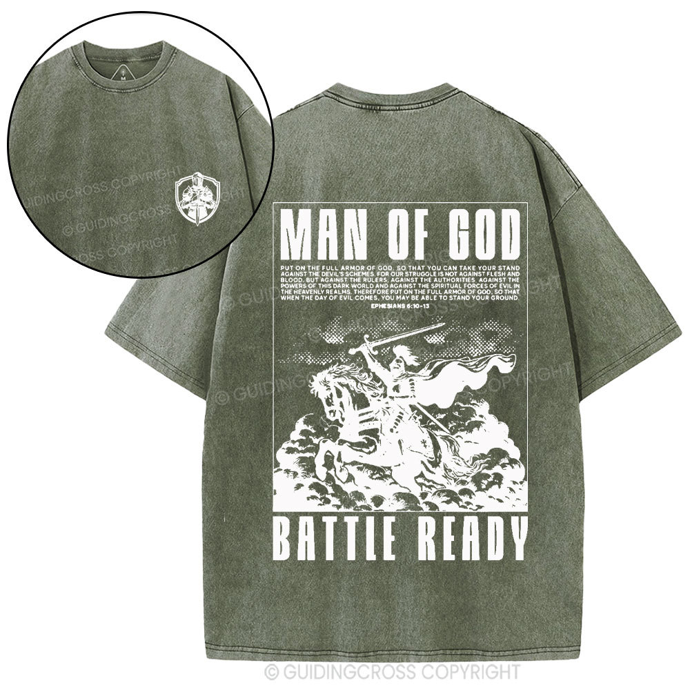 Man Of God Battle Ready Christian Washed T-Shirt