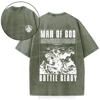 Man Of God Battle Ready Christian Washed T-Shirt