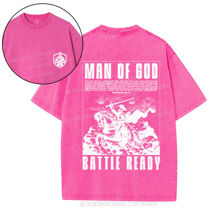 Man Of God Battle Ready Christian Washed T-Shirt