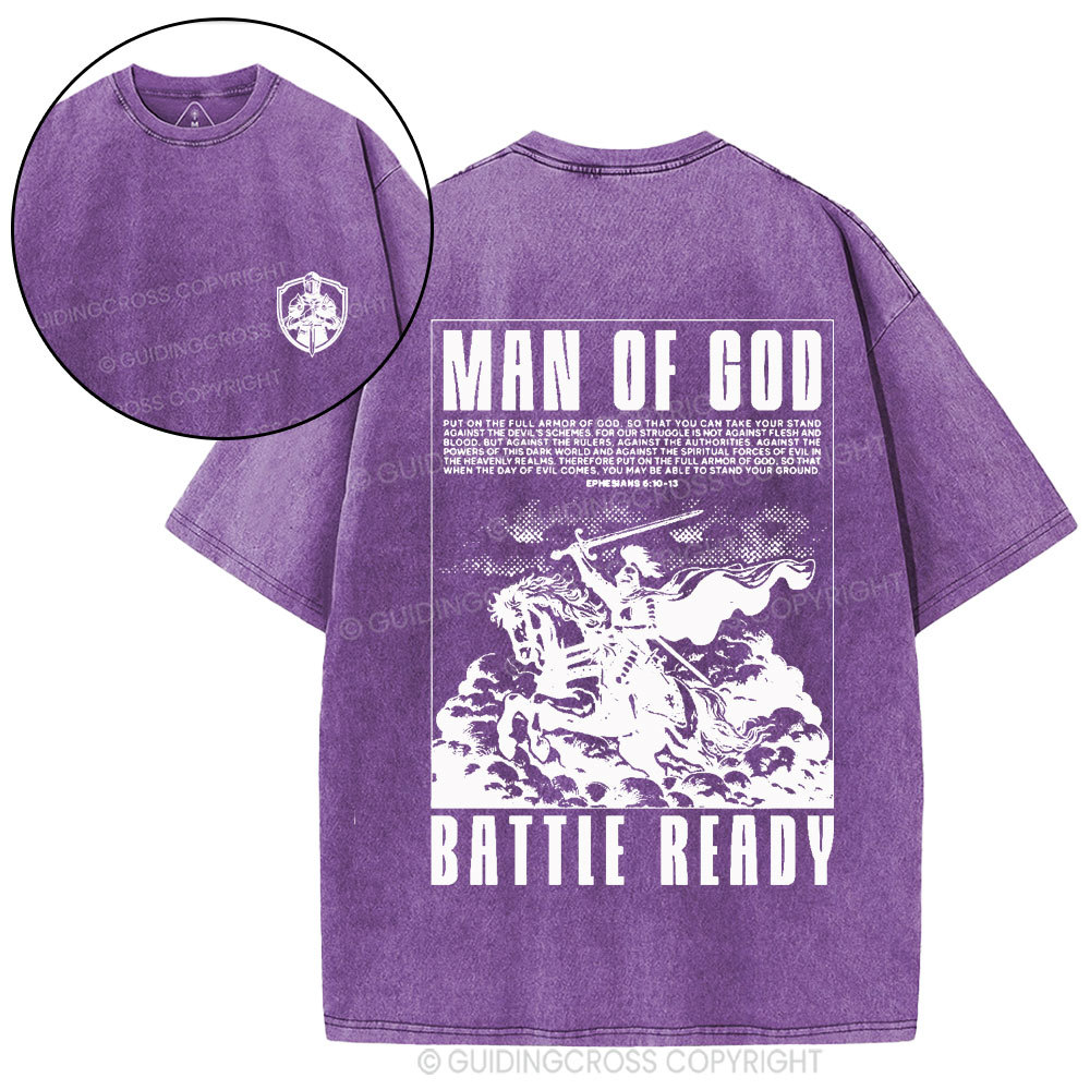 Man Of God Battle Ready Christian Washed T-Shirt
