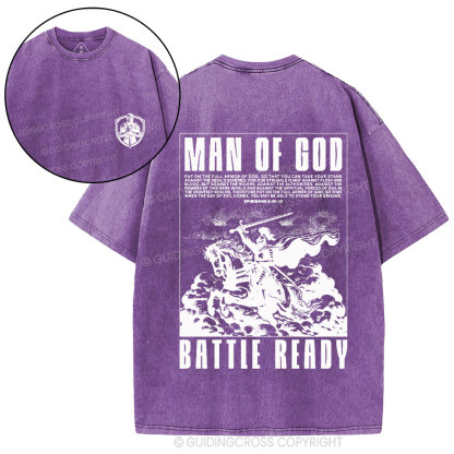 Man Of God Battle Ready Christian Washed T-Shirt