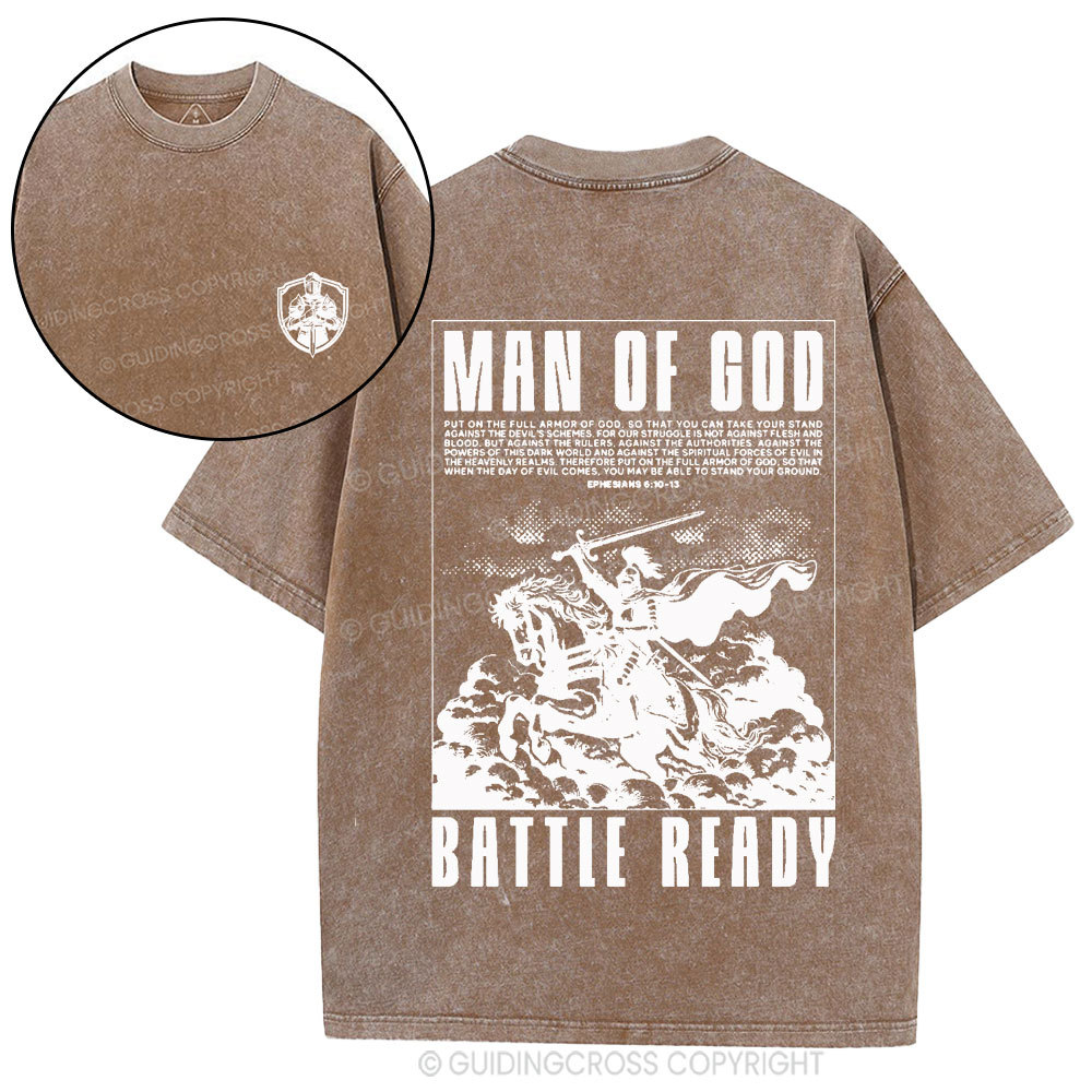 Man Of God Battle Ready Christian Washed T-Shirt