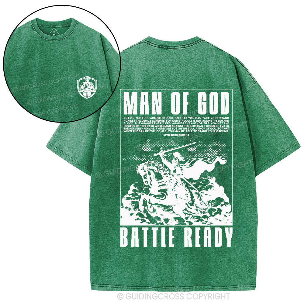 Man Of God Battle Ready Christian Washed T-Shirt