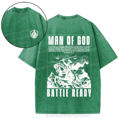 Man Of God Battle Ready Christian Washed T-Shirt