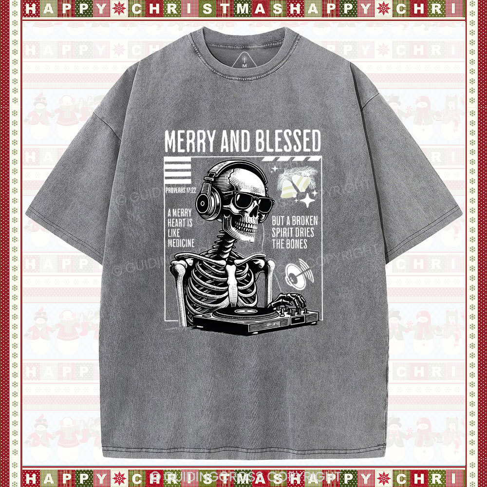 Merry And Blessed Christian Chistmas Washed T-Shirt