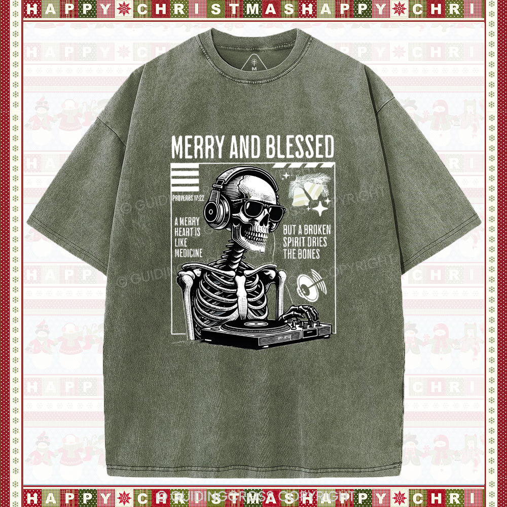 Merry And Blessed Christian Chistmas Washed T-Shirt