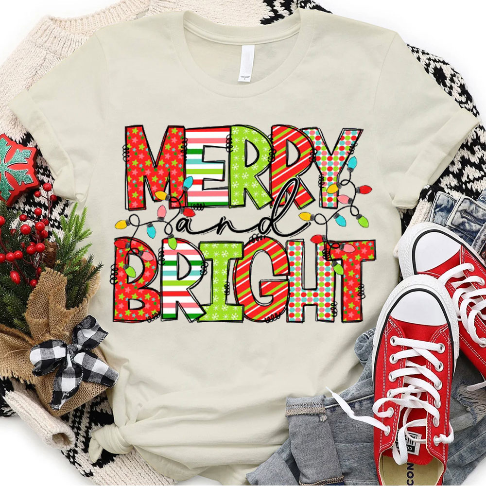 Christian Christmas T Shirts Merry and Bright