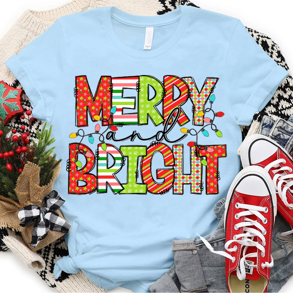 Christian Christmas T Shirts Merry and Bright