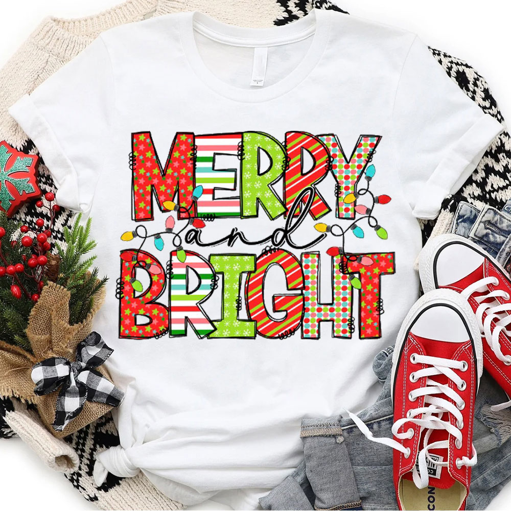 Christian Christmas T Shirts Merry and Bright