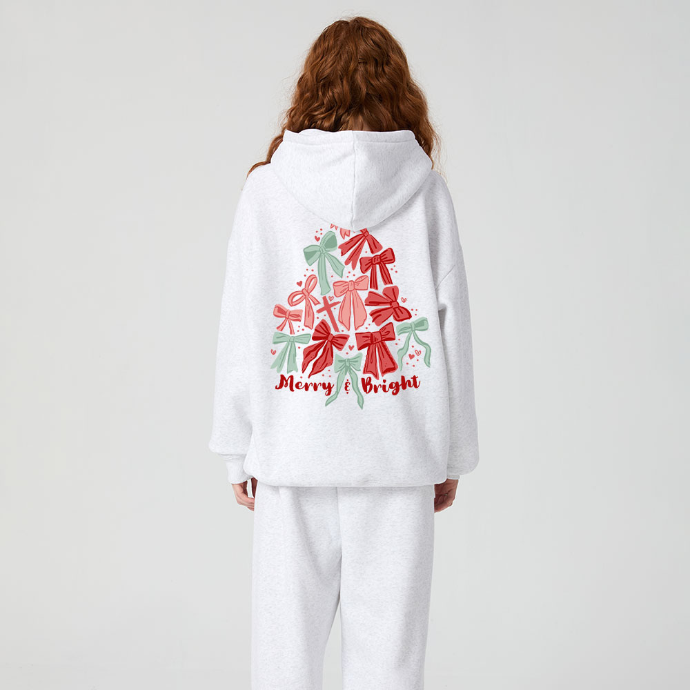 Merry And Bright Christmas Christian Fleece Hoodie Set