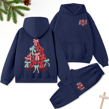 Merry And Bright Christmas Christian Fleece Hoodie Set
