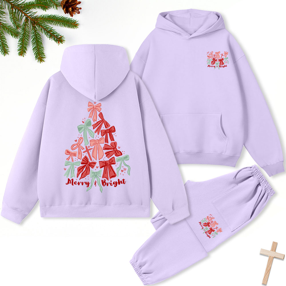 Merry And Bright Christmas Christian Fleece Hoodie Set