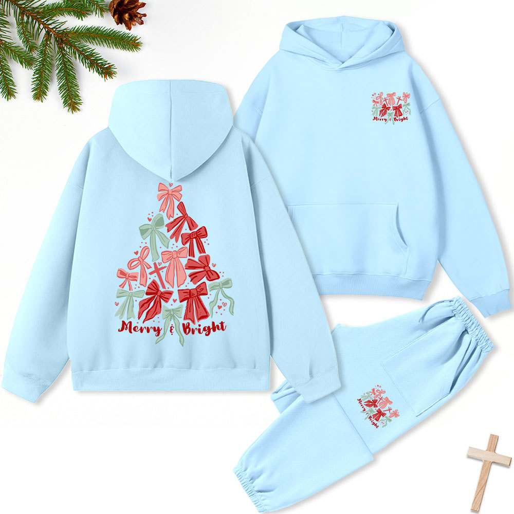 Merry And Bright Christmas Christian Fleece Hoodie Set
