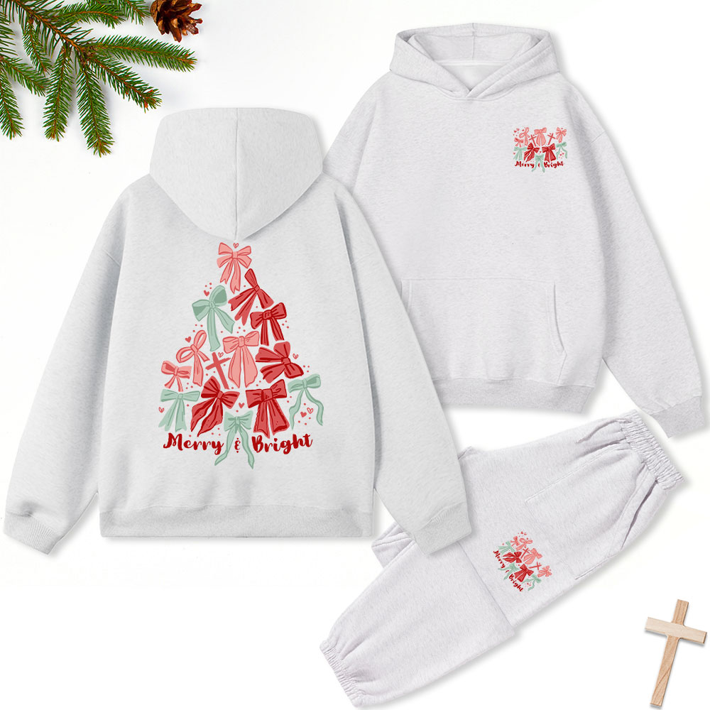 Merry And Bright Christmas Christian Fleece Hoodie Set