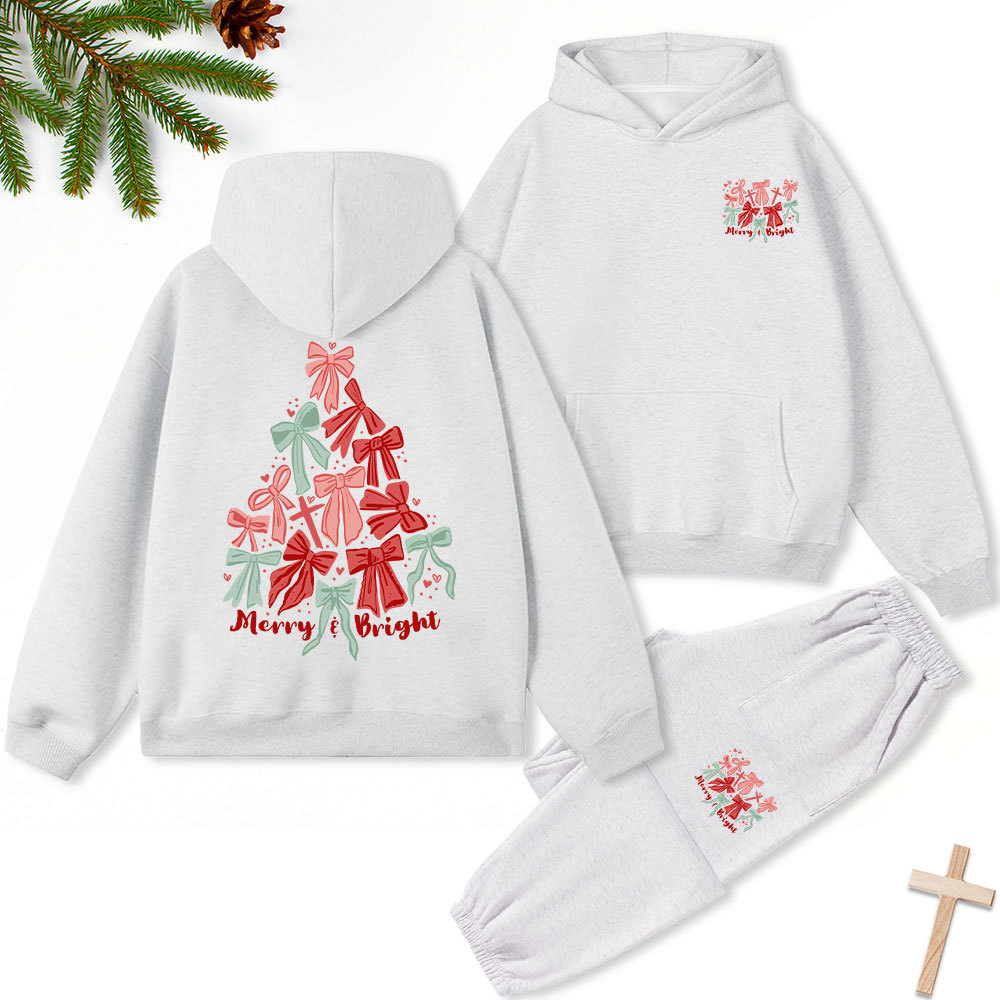 Merry And Bright Christmas Christian Fleece Hoodie Set
