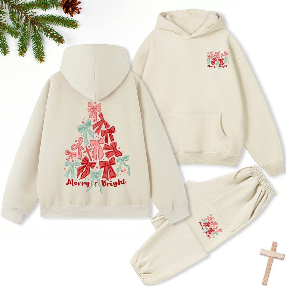 Merry And Bright Christmas Christian Fleece Hoodie Set