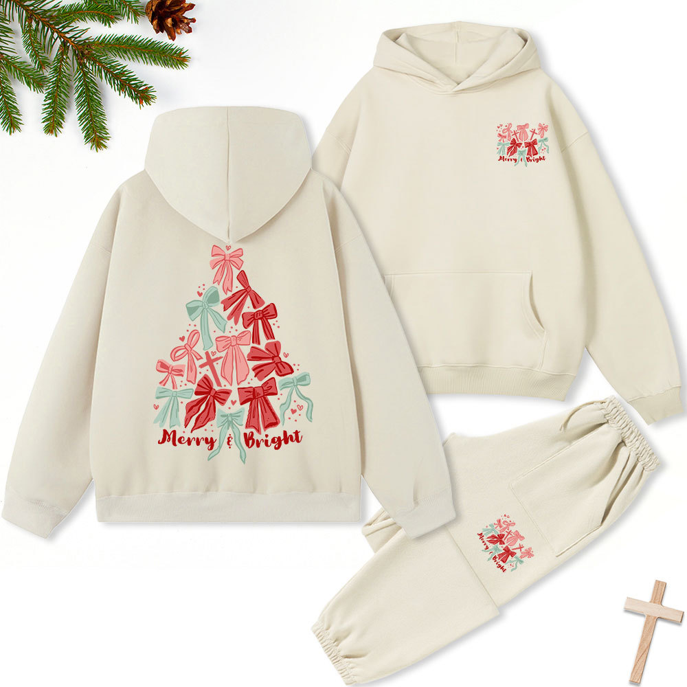 Merry And Bright Christmas Christian Fleece Hoodie Set