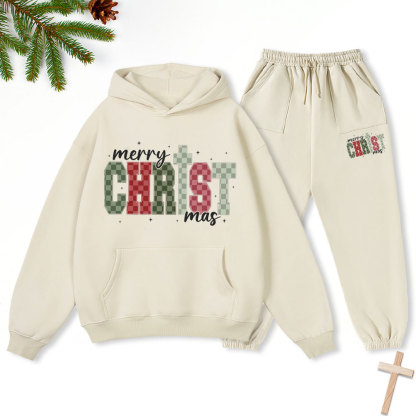 Merry Christ Christian Christmas Premium Fleece Hoodie Set