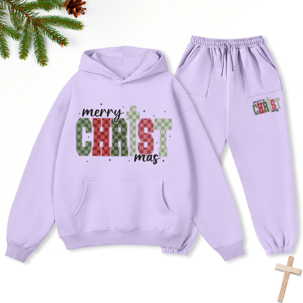 Merry Christ Christian Christmas Premium Fleece Hoodie Set