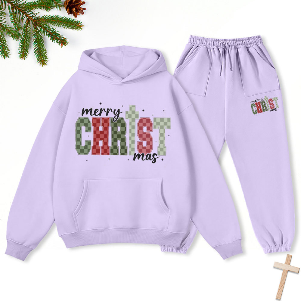 Merry Christ Christian Christmas Premium Fleece Hoodie Set