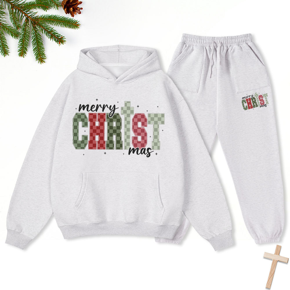 Merry Christ Christian Christmas Premium Fleece Hoodie Set