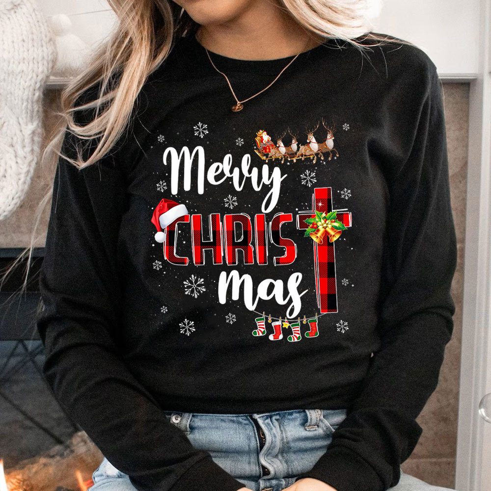 Merry Christ Mas Buffalo Plaid Christian Long Sleeve T-Shirt
