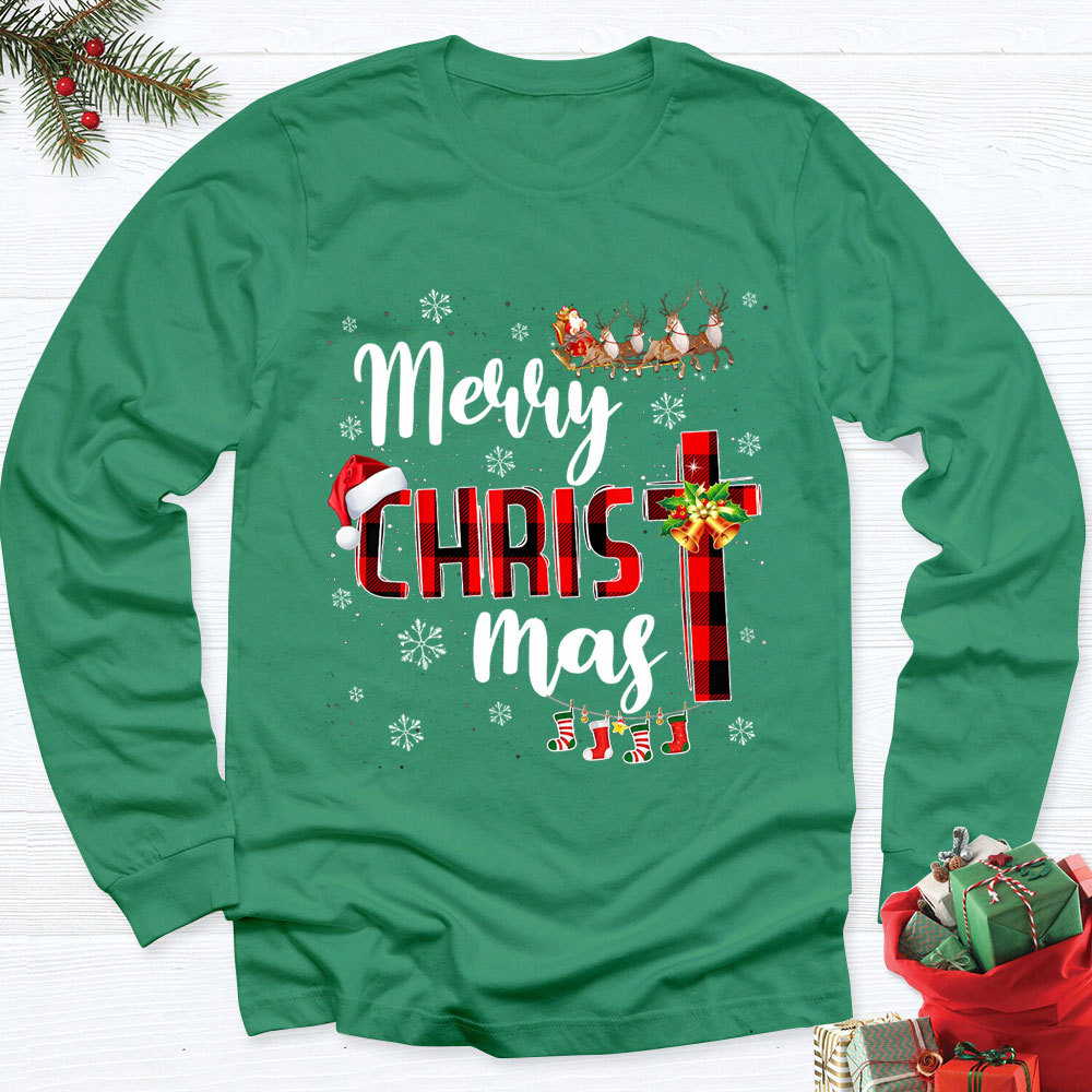 Merry Christ Mas Buffalo Plaid Christian Long Sleeve T-Shirt
