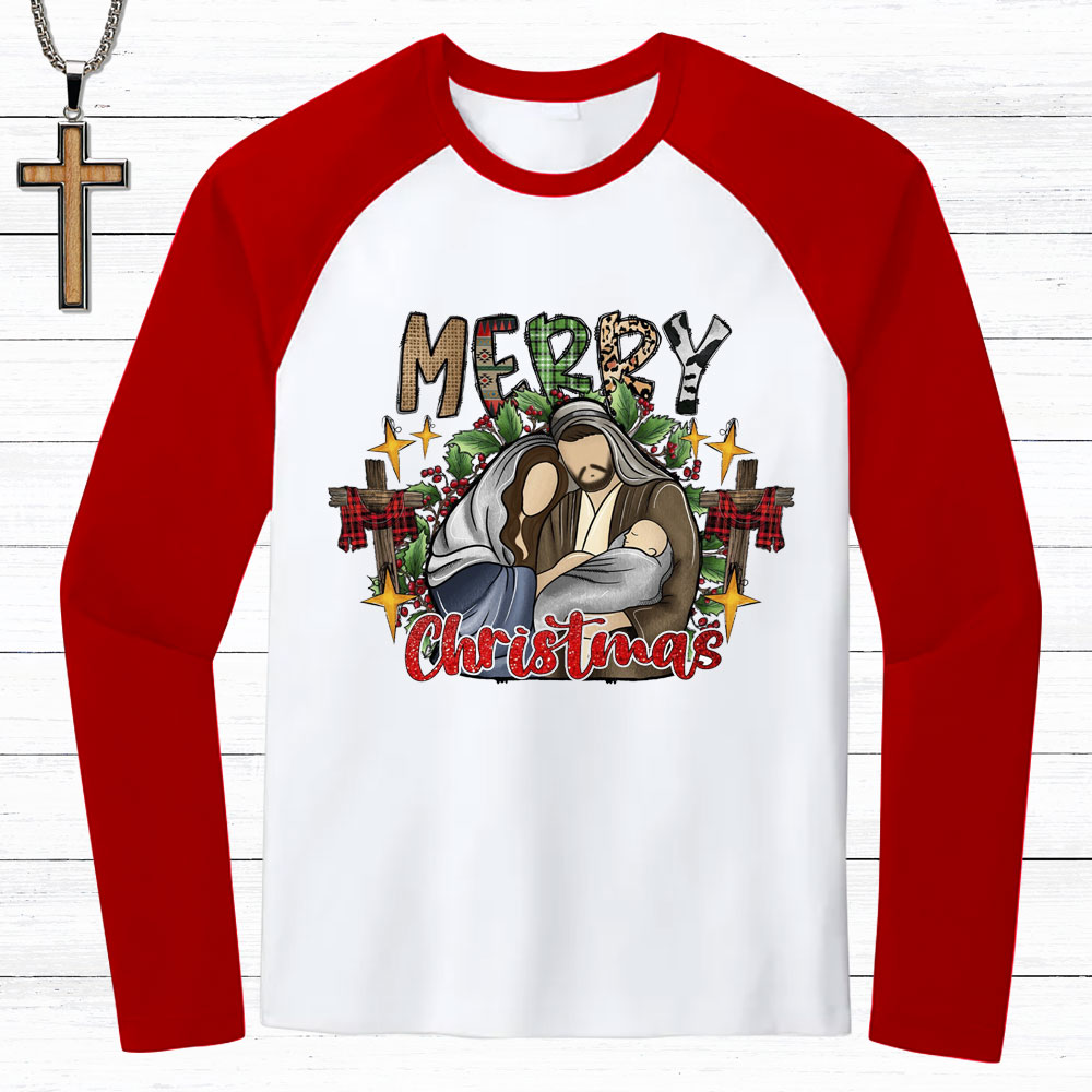 Merry christmas christian raglan long sleeve t shirt sale guidingcross