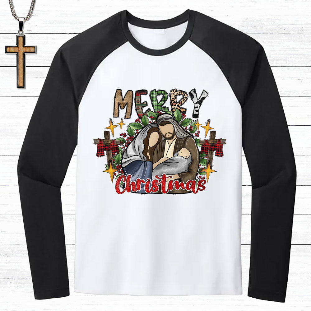 Merry Christmas Christian Raglan Long Sleeve T-Shirt