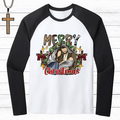 Merry Christmas Christian Raglan Long Sleeve T-Shirt