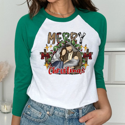 Merry Christmas Christian Raglan Long Sleeve T-Shirt