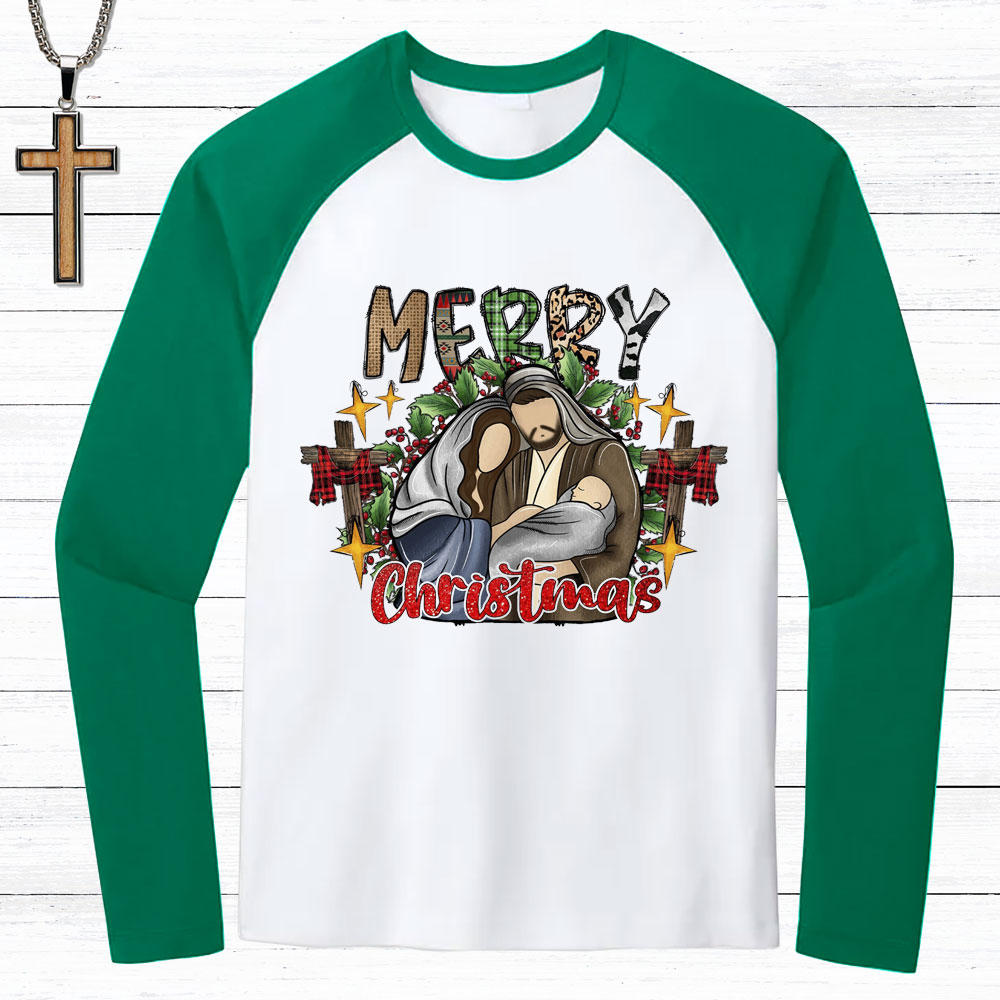 Merry Christmas Christian Raglan Long Sleeve T-Shirt