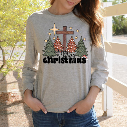 Merry Christmas Cross Long Sleeve T-Shirt