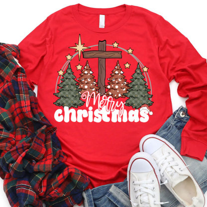 Merry Christmas Cross Long Sleeve T-Shirt