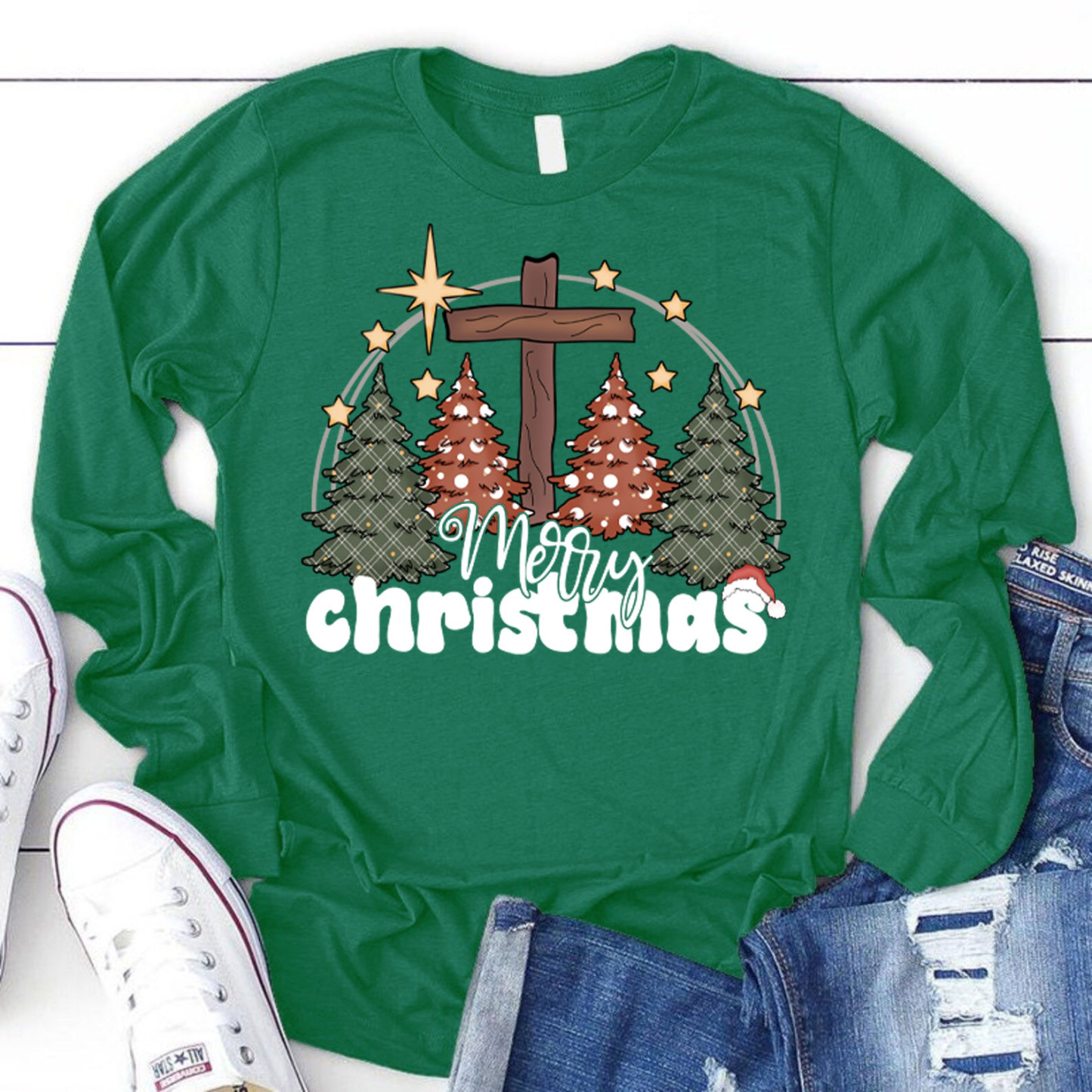 Merry Christmas Cross Long Sleeve T-Shirt
