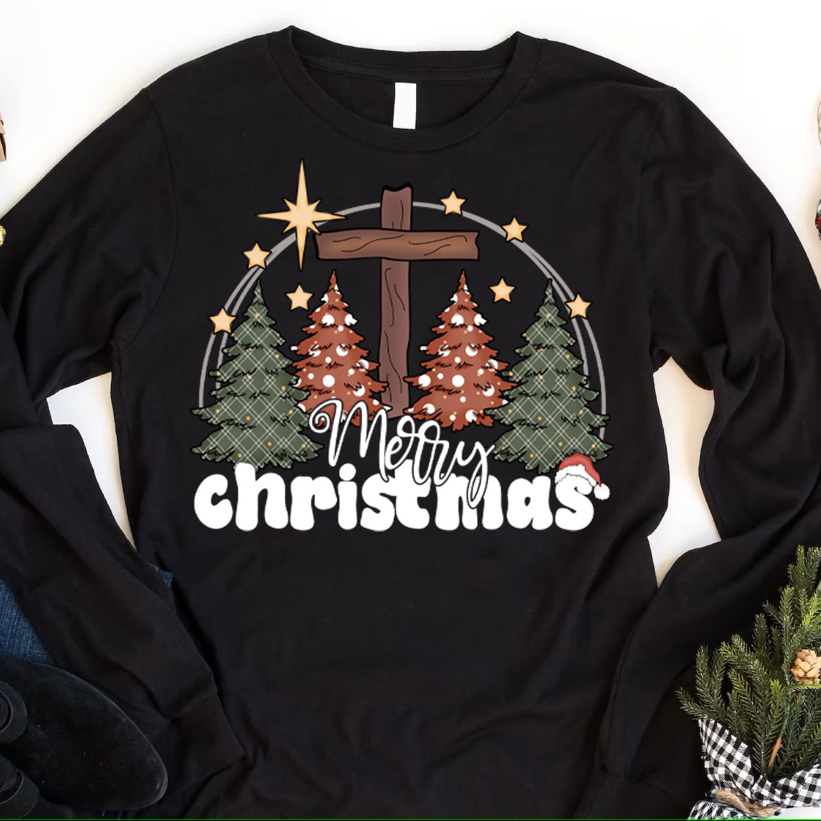 Merry Christmas Cross Long Sleeve T-Shirt