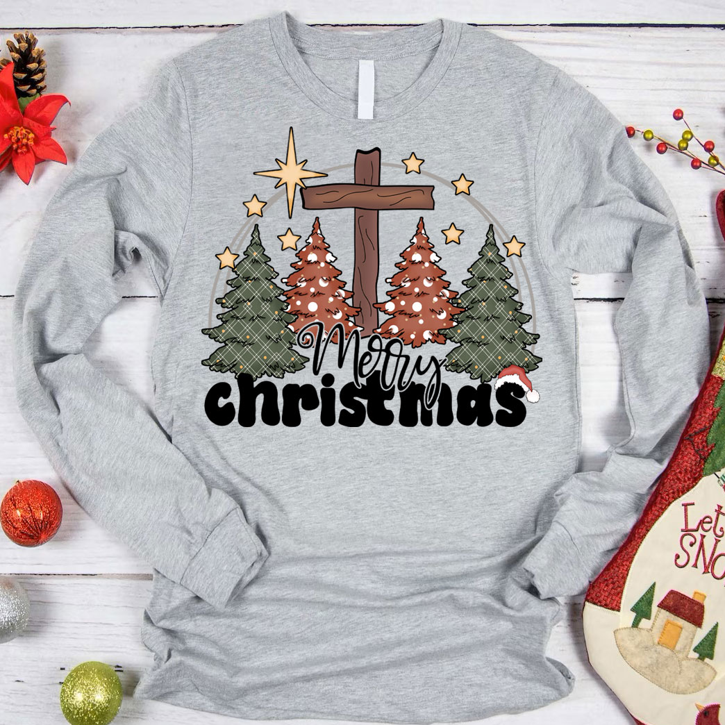 Merry Christmas Cross Long Sleeve T-Shirt
