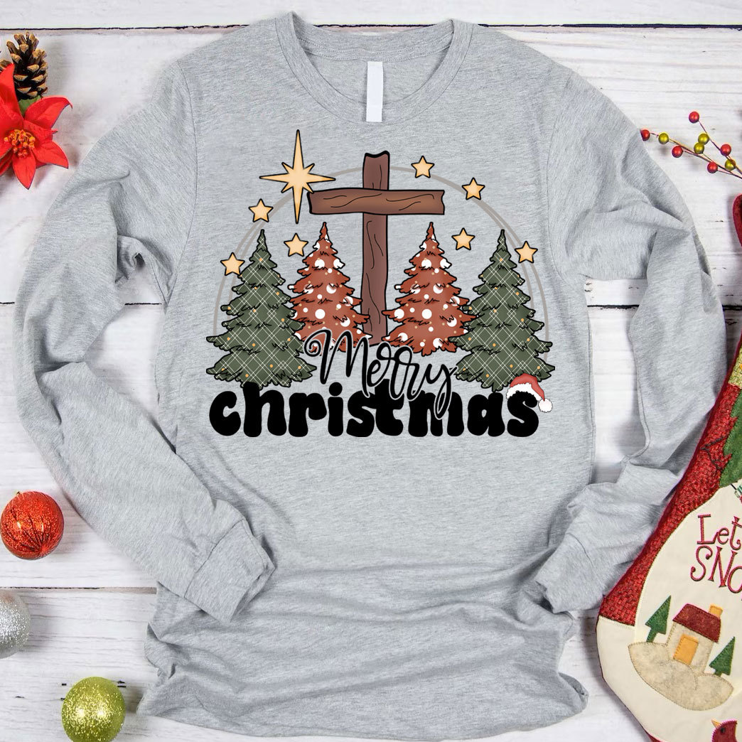 Merry Christmas Cross Long Sleeve T-Shirt