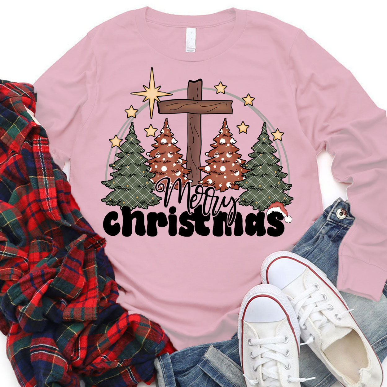 Merry Christmas Cross Long Sleeve T-Shirt