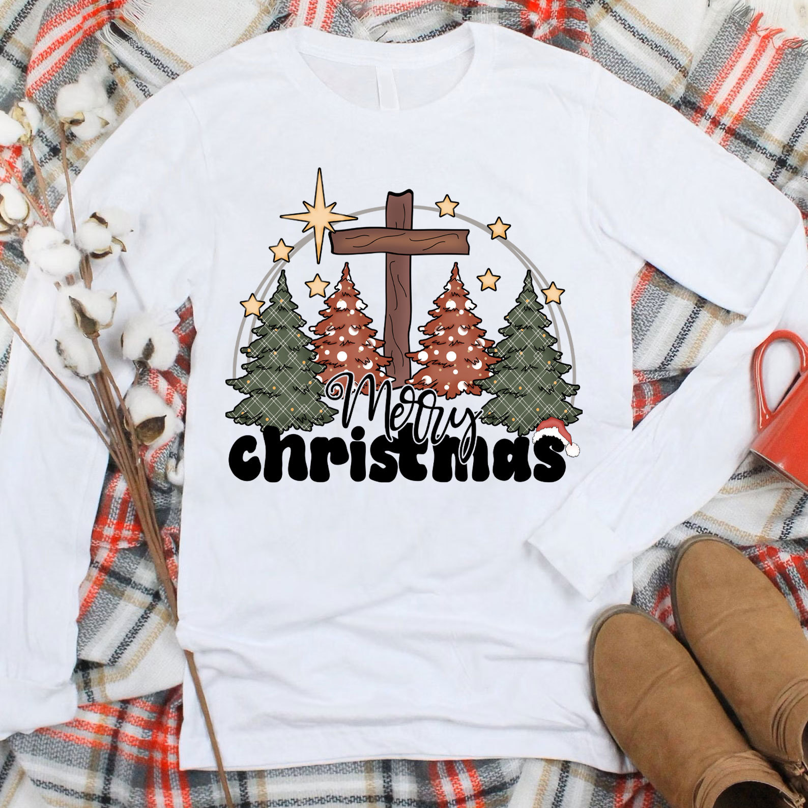 Merry Christmas Cross Long Sleeve T-Shirt