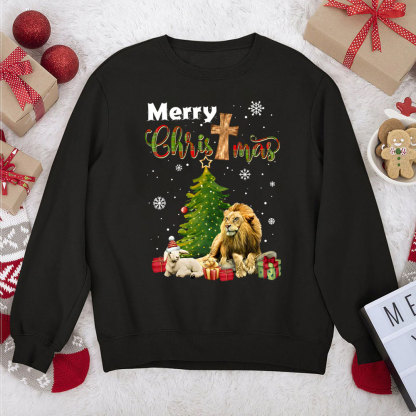 Merry Christmas Jesus Lion And Lamb Christian Christmas Sweatshirt