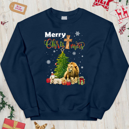 Merry Christmas Jesus Lion And Lamb Christian Christmas Sweatshirt
