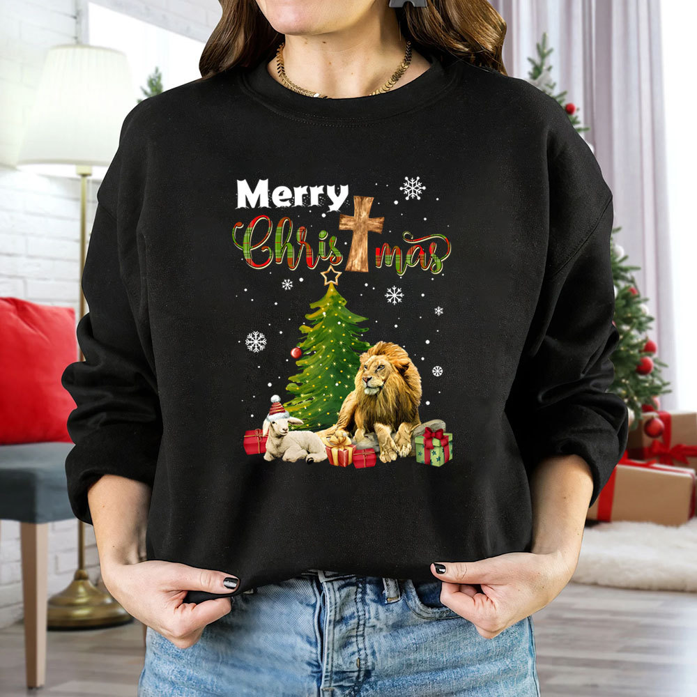 Merry Christmas Jesus Lion And Lamb Christian Christmas Sweatshirt