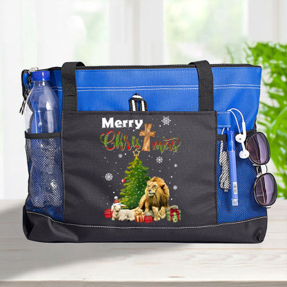 Merry Christmas Lion And Lamb Christian Christmas Tote Bag