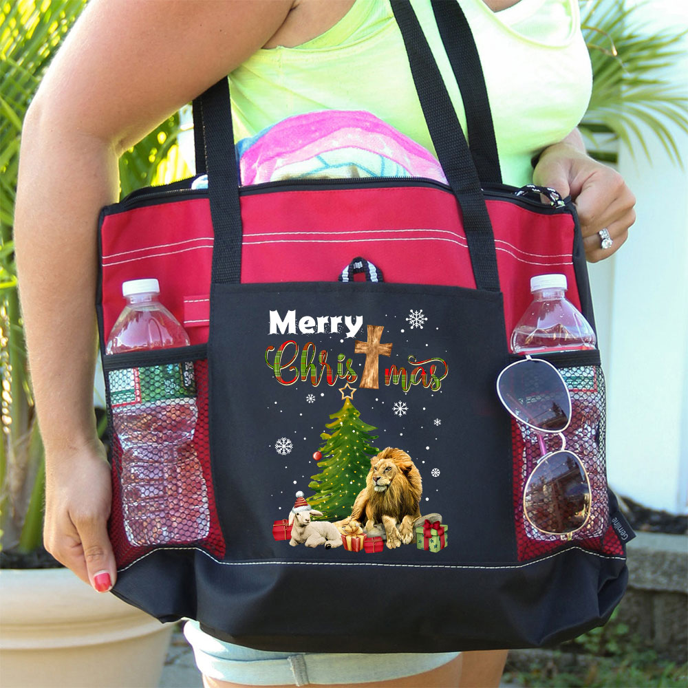 Merry Christmas Lion And Lamb Christian Christmas Tote Bag