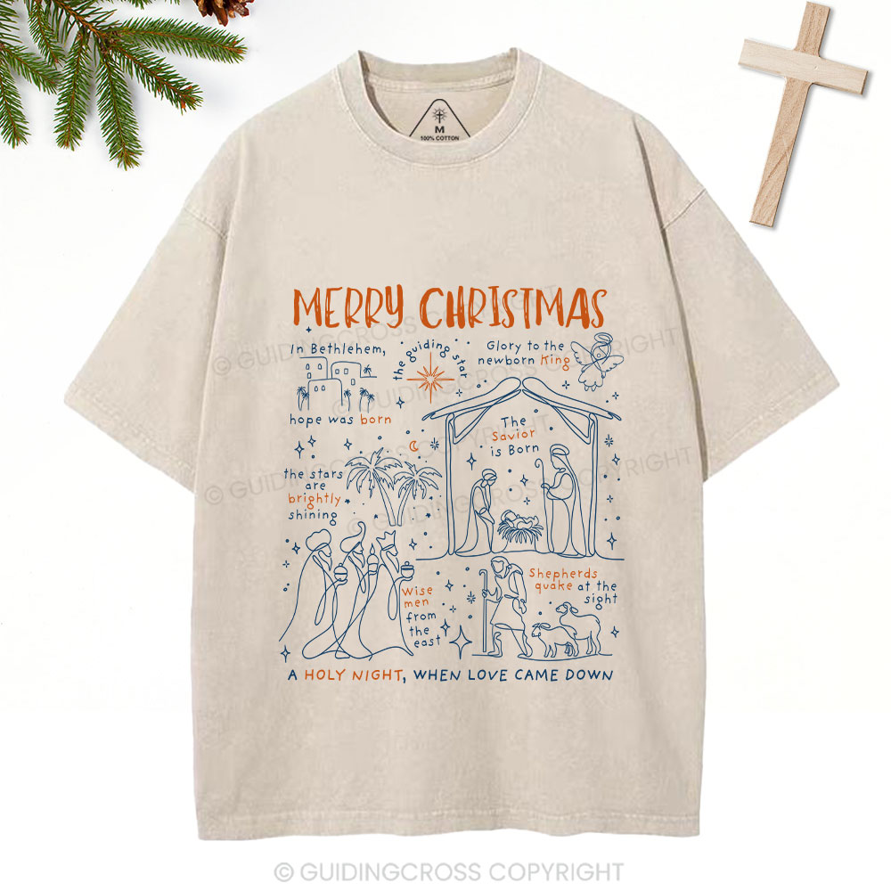 Merry Christmas Nativity Christian Washed T-Shirt