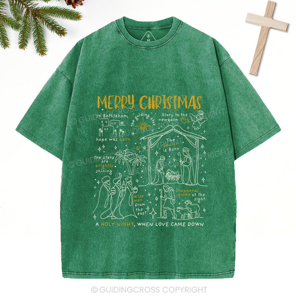 Merry Christmas Nativity Christian Washed T-Shirt
