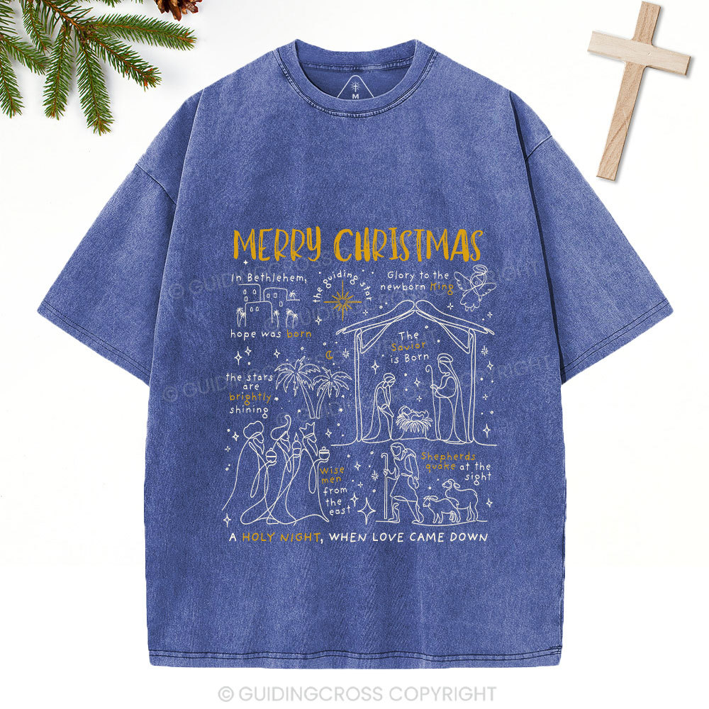 Merry Christmas Nativity Christian Washed T-Shirt